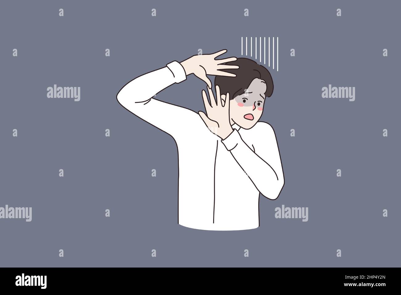 Anxious man fee frightened make stop hand gesture Stock Vector