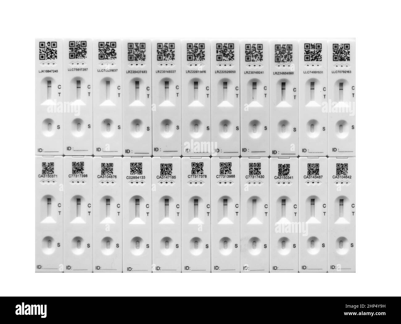 Closeup of used rapid lateral flow test kits Stock Photo