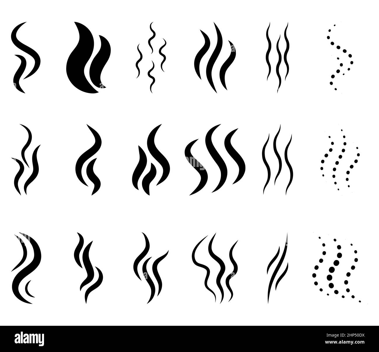 Vapour icon. Odour symbol. Aroma steam wave.  Vector illustration set isolated on white. Stock Vector