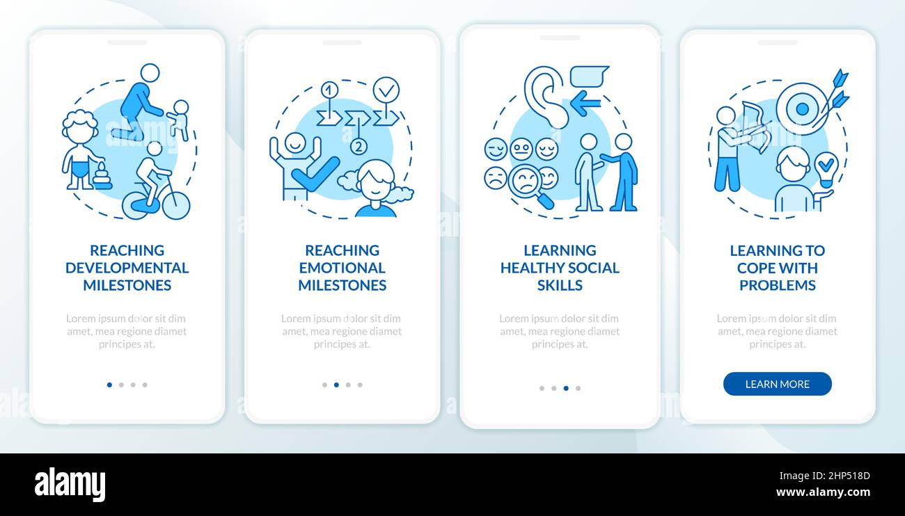 Mental health in childhood blue onboarding mobile app screen Stock ...