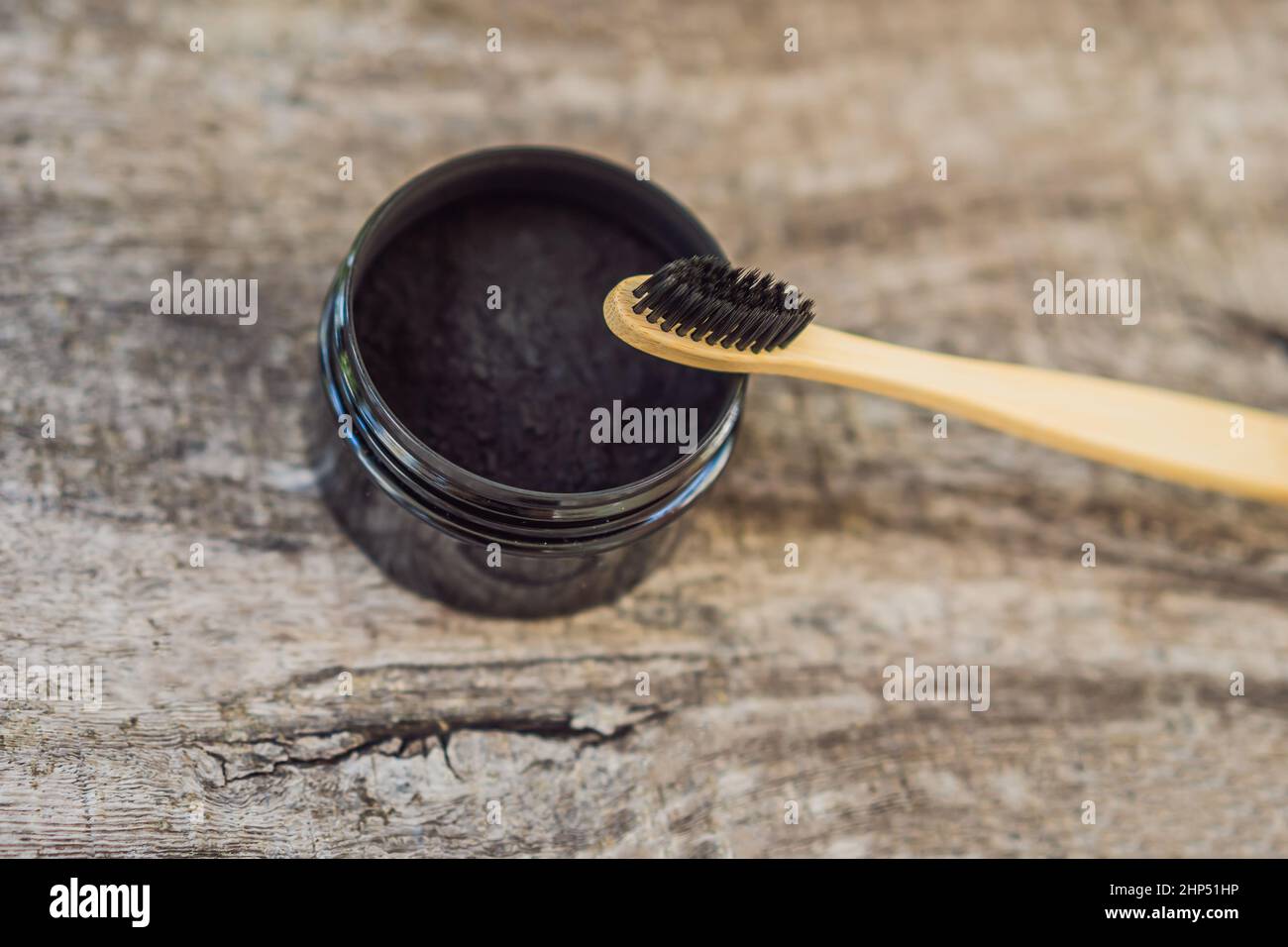 Activated charcoal powder for brushing and whitening teeth. Bamboo eco