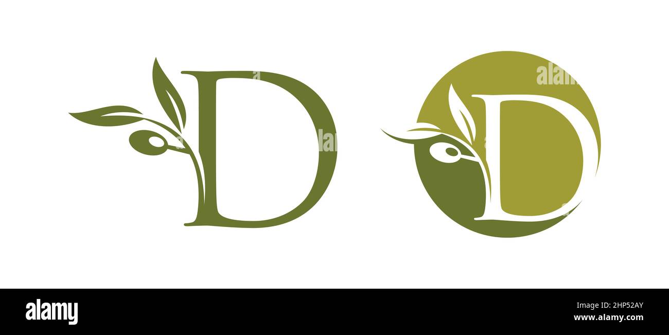 Olive Monogram Initial Letter D Stock Vector