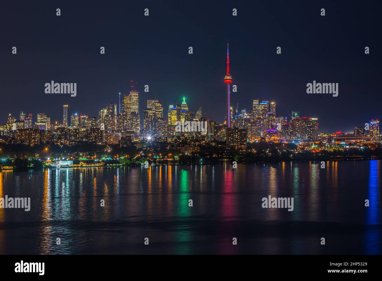 Skyline of Toronto over Ontario Lake at the night time Stock Photo - Alamy