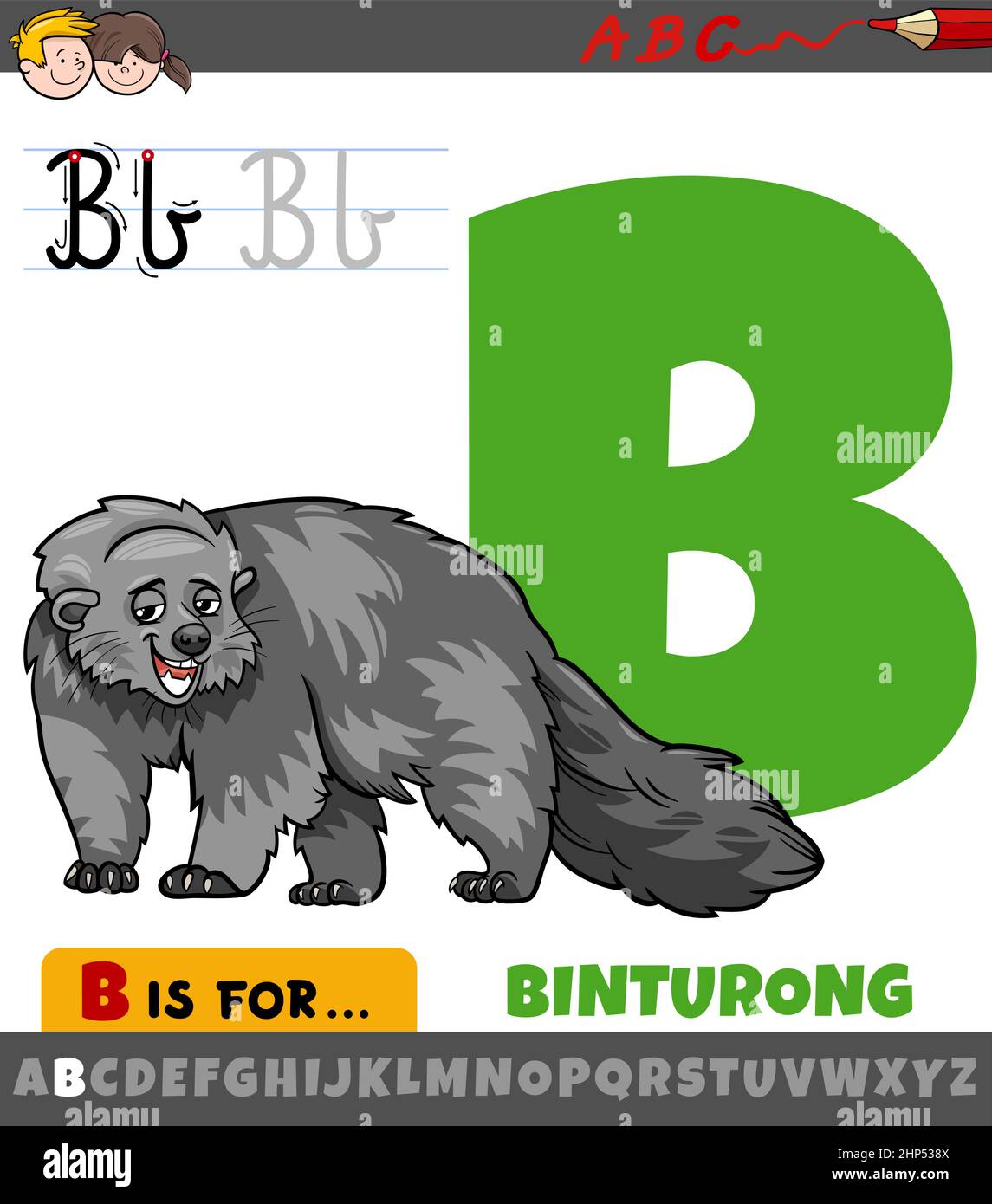 letter B from alphabet with cartoon binturong animal Stock Vector