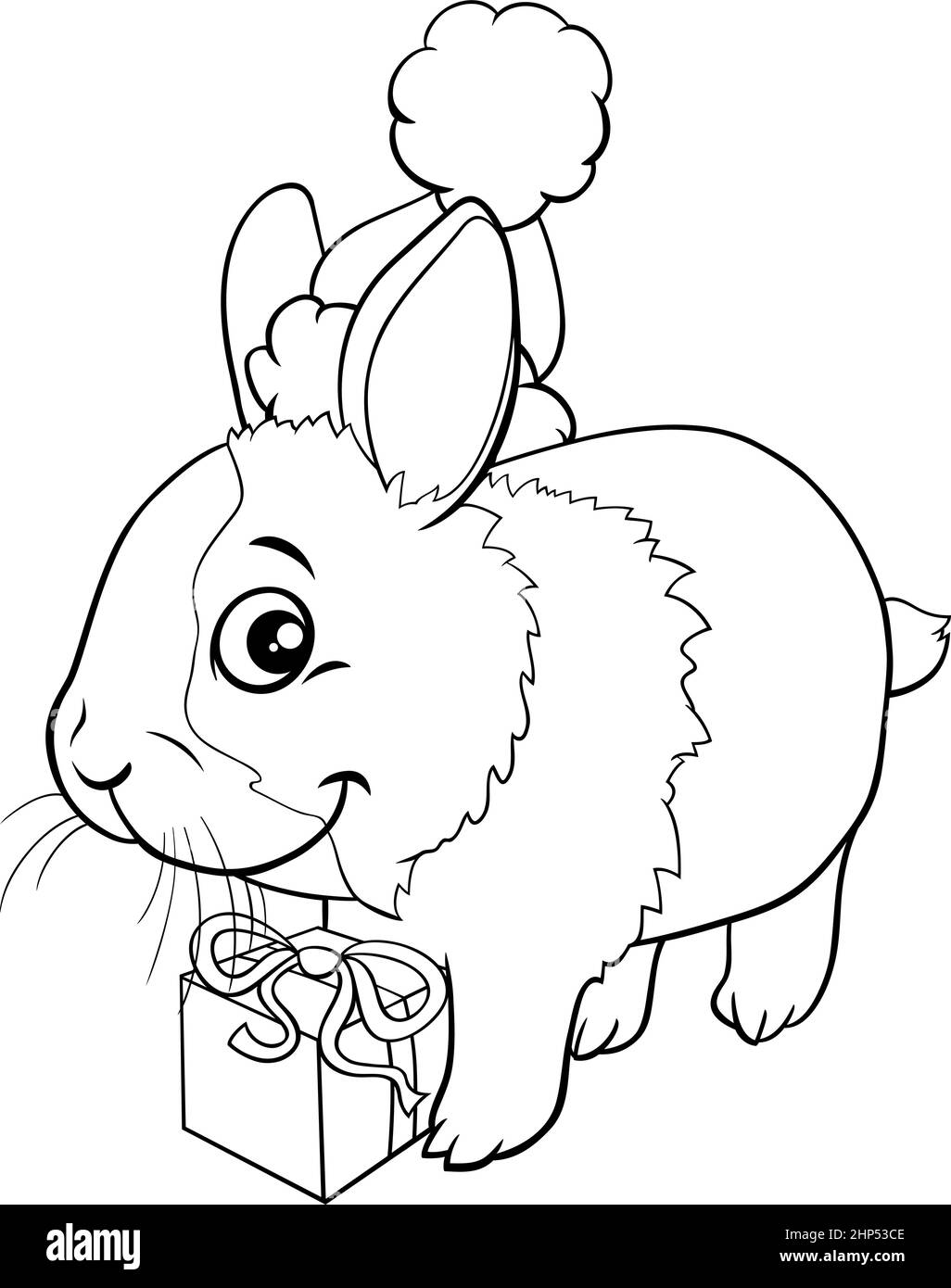 cartoon bunny on Christmas time coloring book page Stock Vector Image