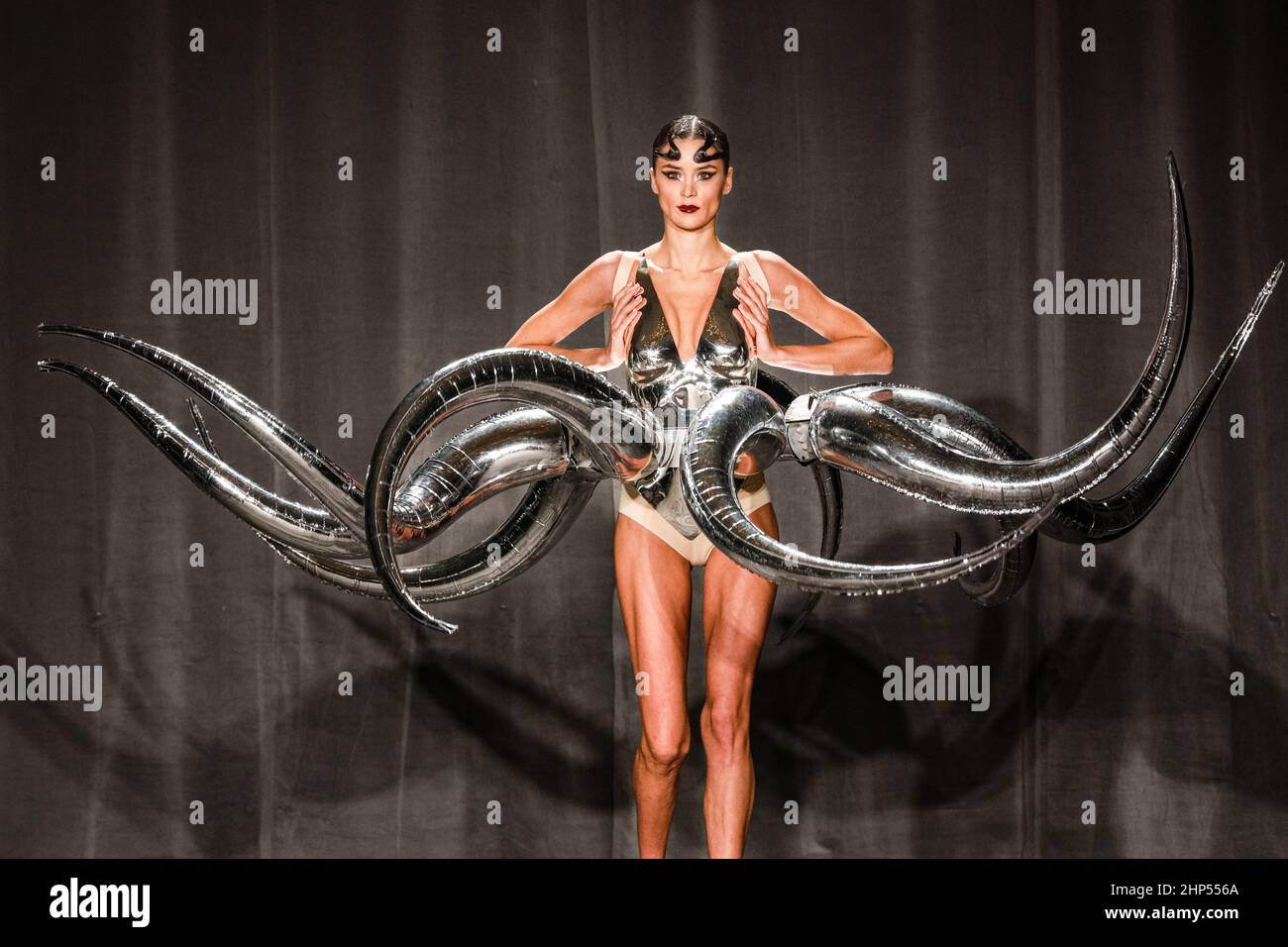 London, UK, 18th Feb 2022. On/Off presents Jack Irving, catwalk at the  Grosvenor House Hotel Ballroom during London Fashion Week. On|Off  celebrates its twentieth year, supporting and showcasing the work of  designers