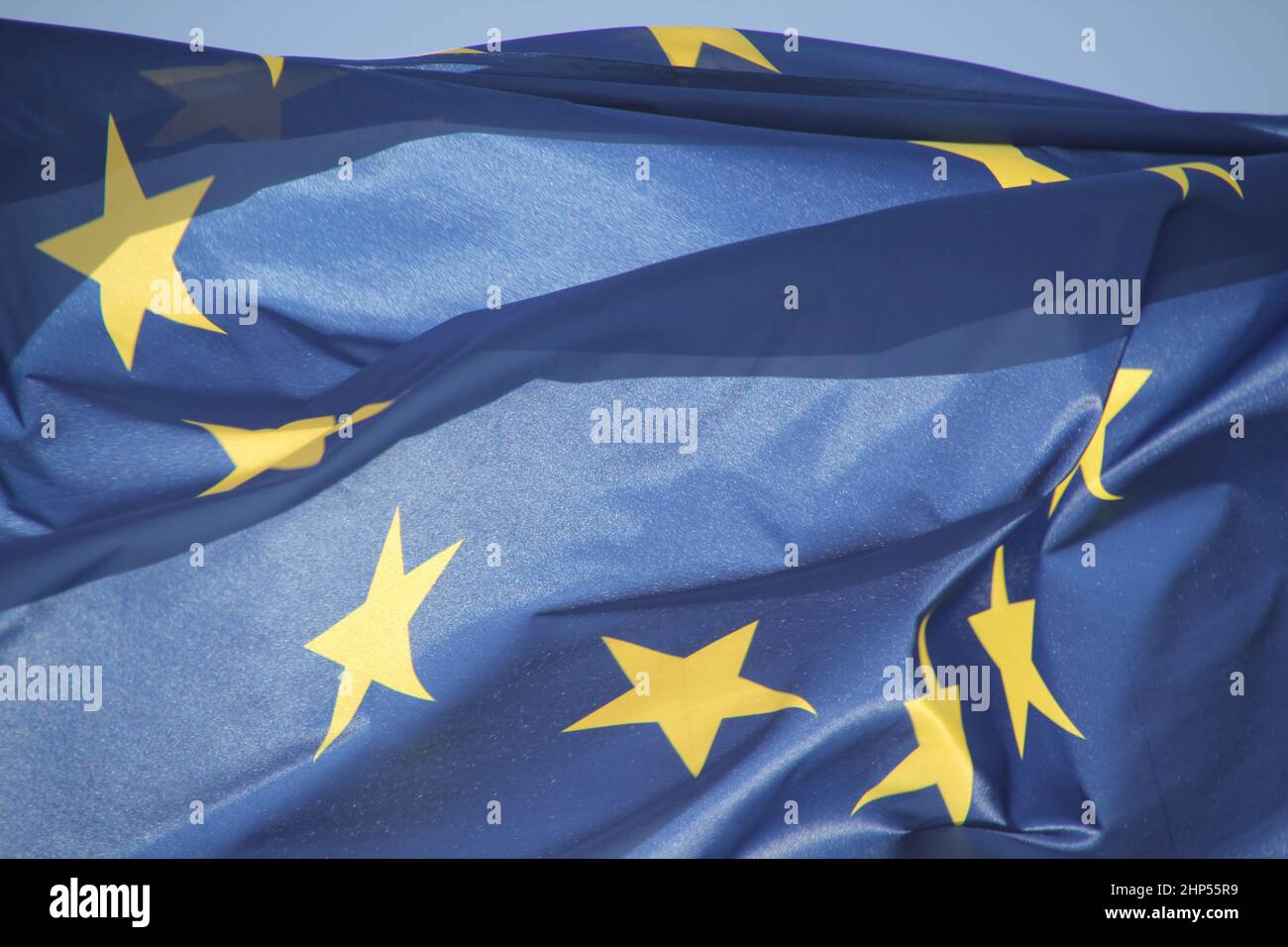 Closeup shot of the European Union flag waving in the sky Stock Photo ...