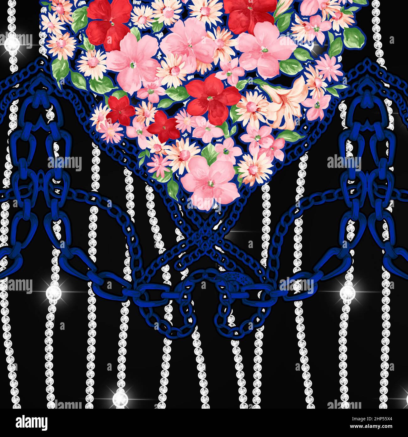 Floral Design with Chains and Jewlery Ready for Textile Prints Stock ...