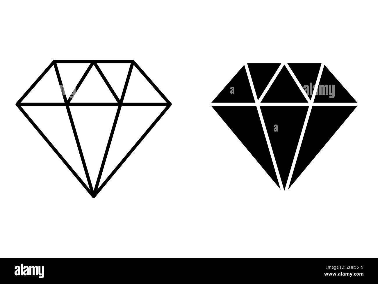 Diamond stone simple cartoon icon. Crystal gemstone symbol set. Silhouette and outline design. Vector illustration isolated on white. Stock Vector