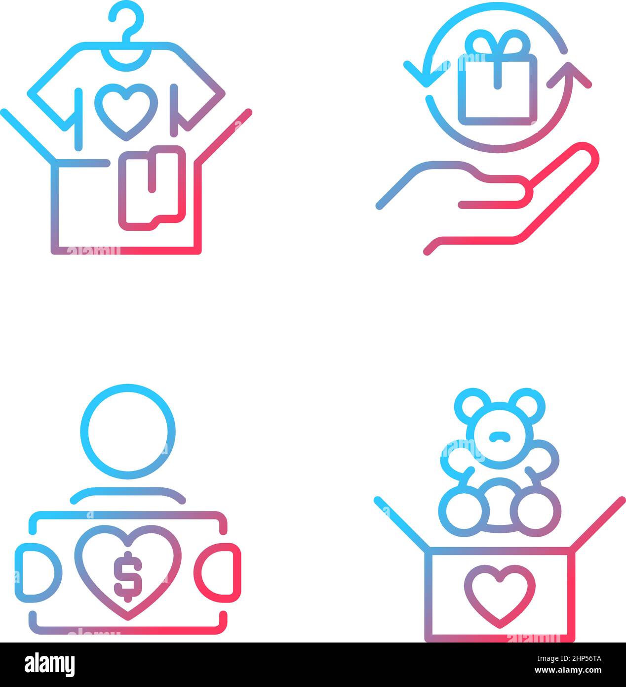 Donating used goods gradient linear vector icons set Stock Vector