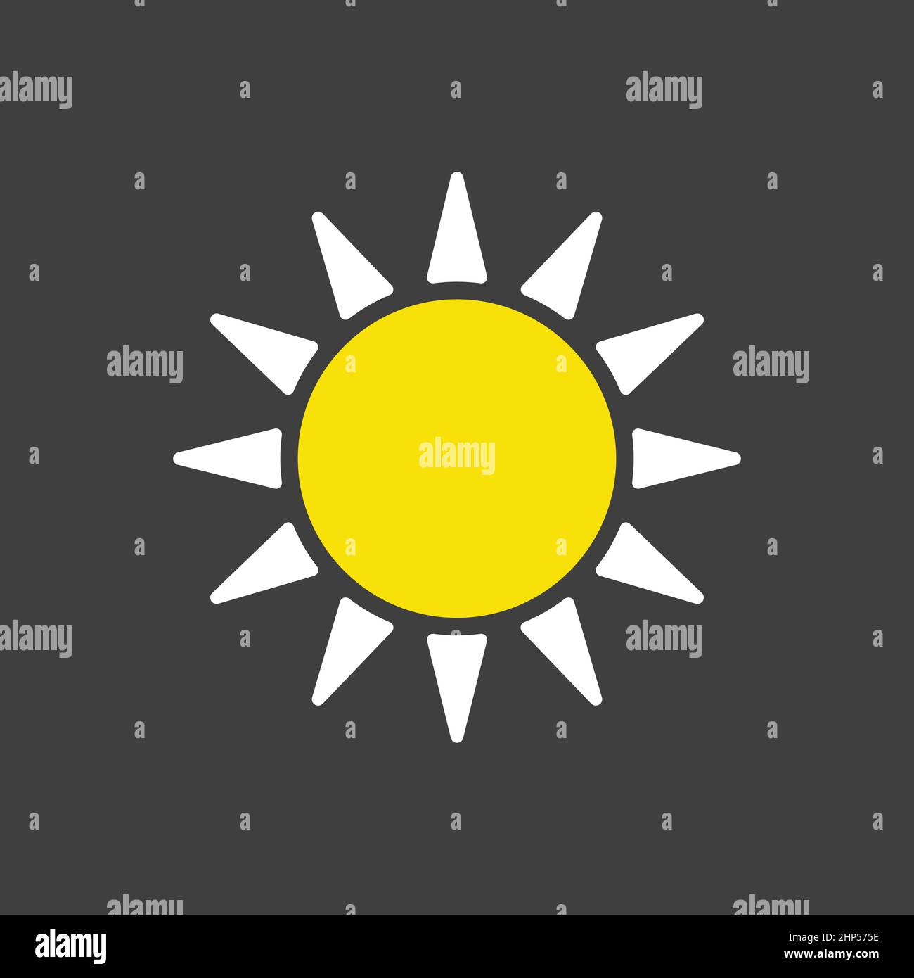 Sun vector isolated flat icon on dark background. Weather sign Stock Vector