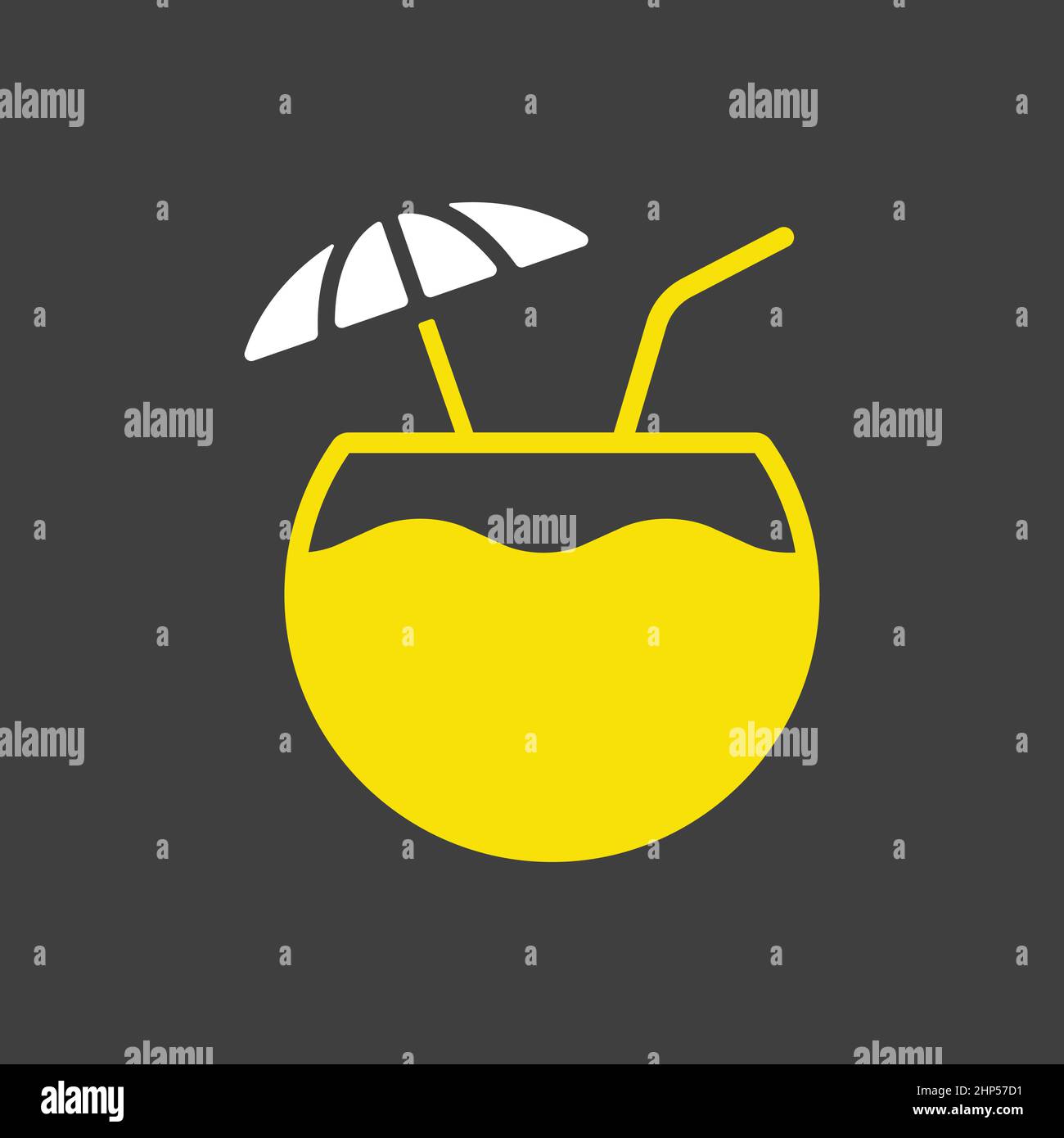 Coconut cocktail drink vector icon on dark background. Summer sign Stock Vector