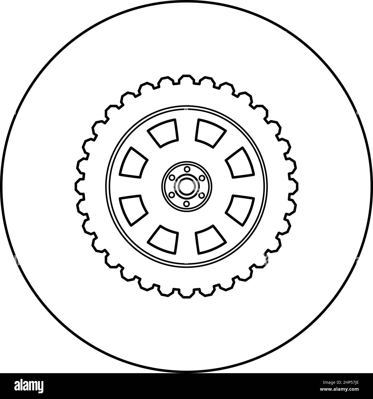 Car wheel Tire icon in circle round black color vector illustration