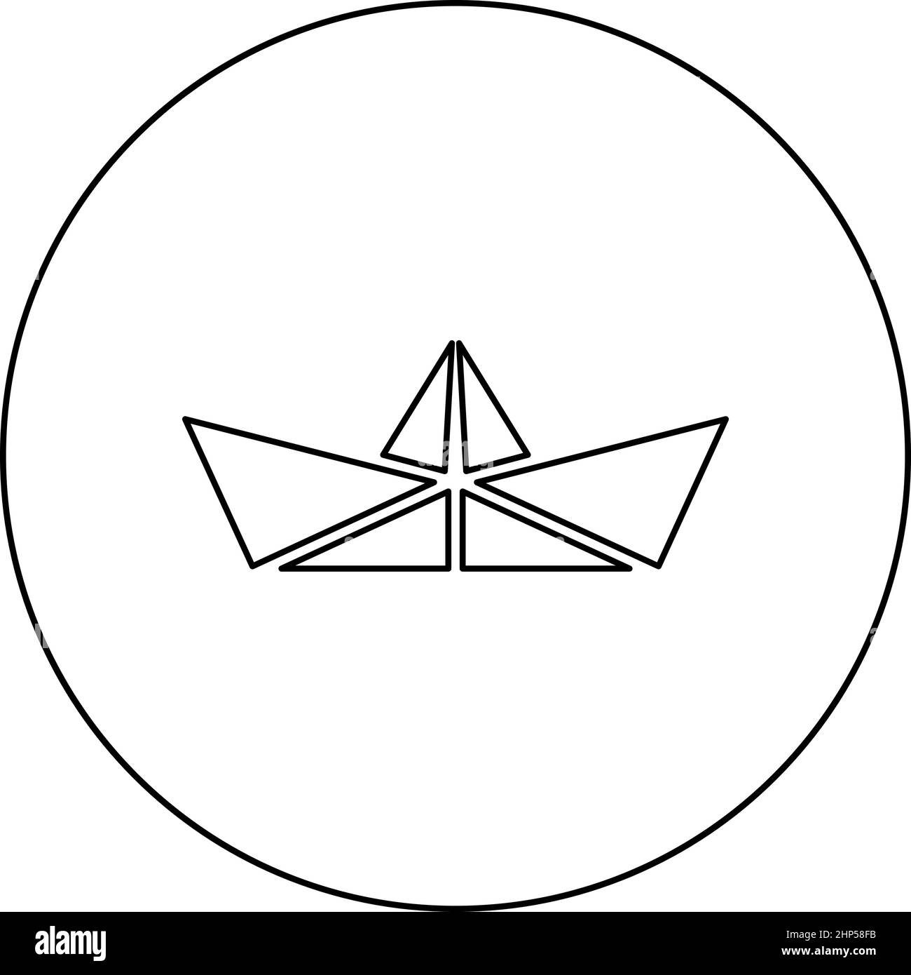 Paper ship Boat origami icon in circle round black color vector illustration solid outline style image Stock Vector