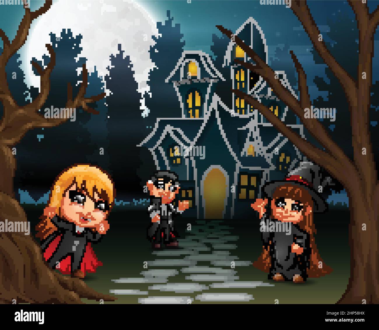 Illustration Of Kids Wearing Halloween Costume Outdoors In The Night Stock Vector Image Art 