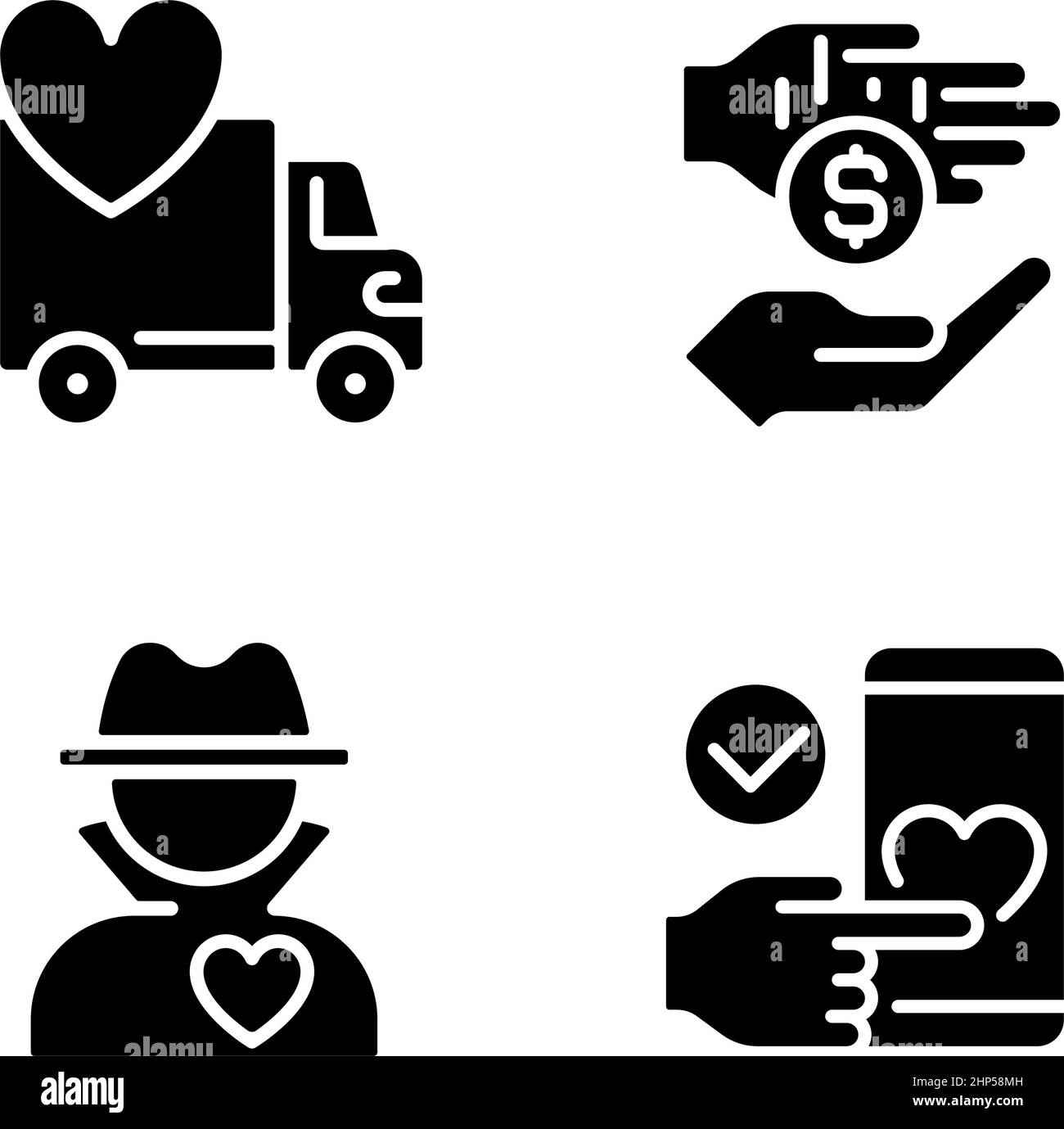 Public charity black glyph icons set on white space Stock Vector Image ...