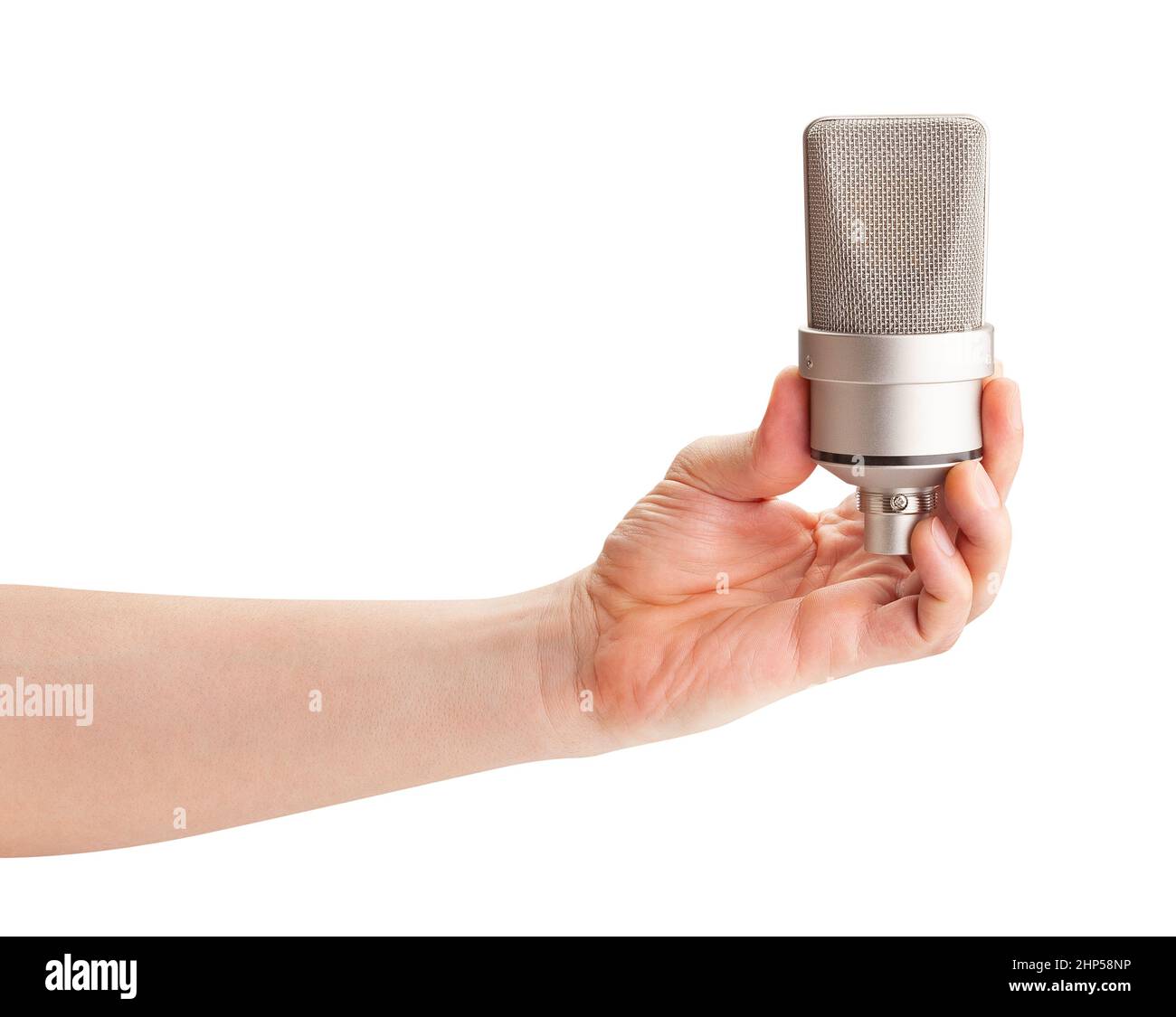 condenser microphone in hand path isolated on white Stock Photo