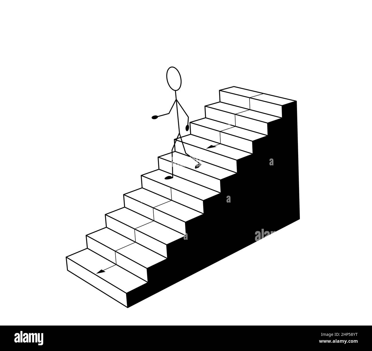 stick figure person walking down stairs. 3d black and white illustration Stock Photo