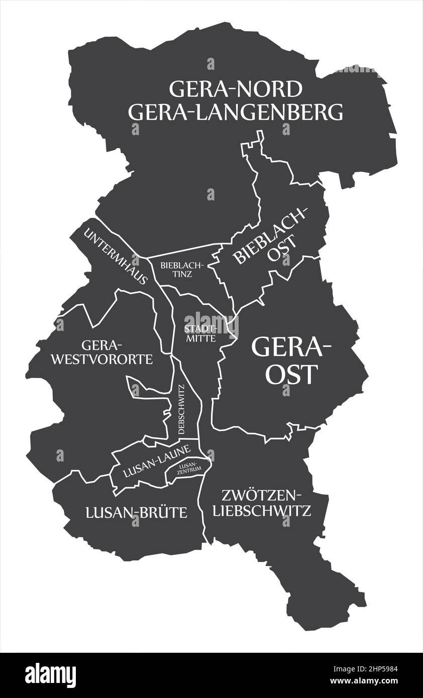 Gera City Map Germany DE labelled black illustration Stock Vector