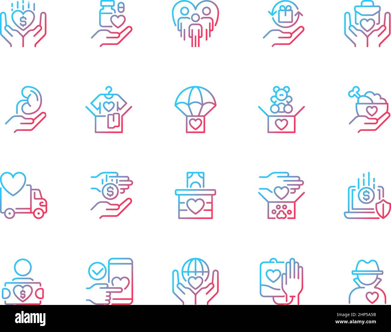 Donation opportunities gradient linear vector icons set Stock Vector