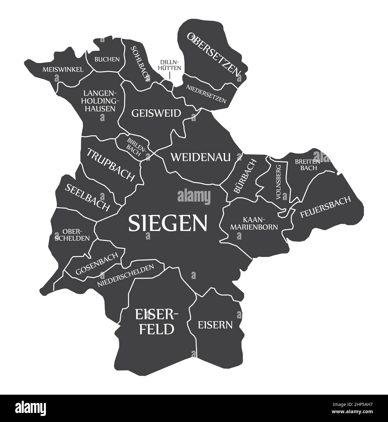 Siegen City Map Germany DE labelled black illustration Stock Vector