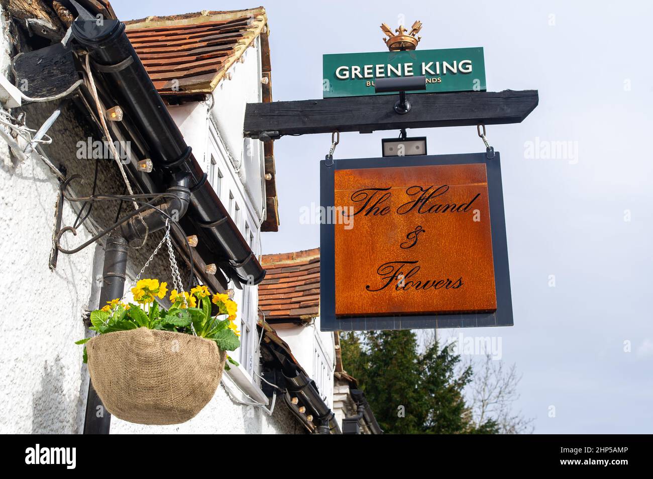 Marlow, Buckinghamshire, UK. 17th February, 2022. The Hand & Flowers pub and restaurant run by celebrity chef Tom Kerridge has retained it's two Michelin stars for another year. Credit: Maureen McLean/Alamy Stock Photo