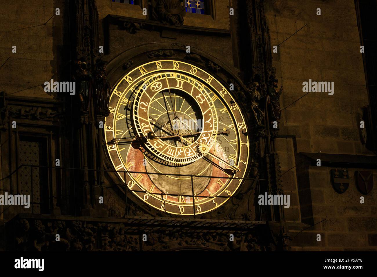 Prague Astronomical Clock at night, Prague, Czech Republic Stock Photo