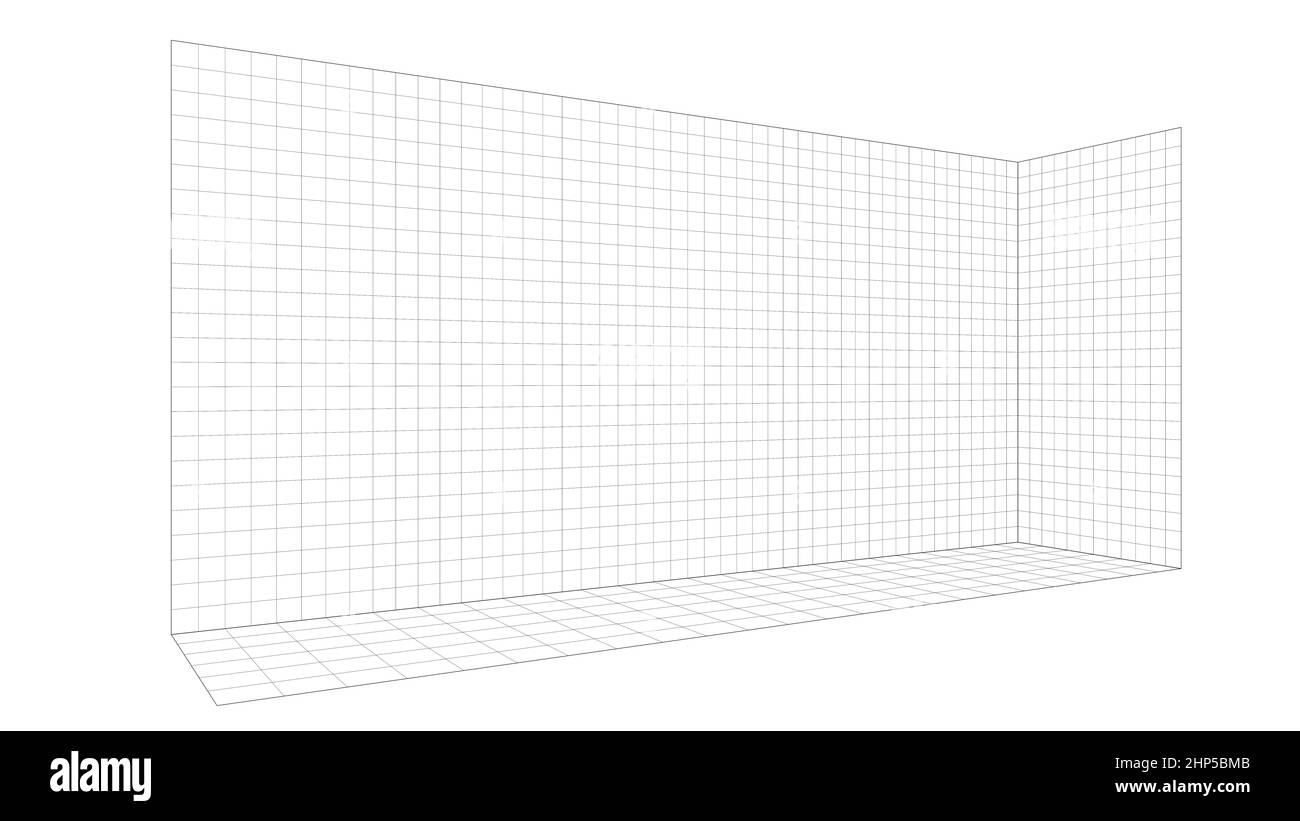 walls grid for sketching, perspective view black and white illustration Stock Photo