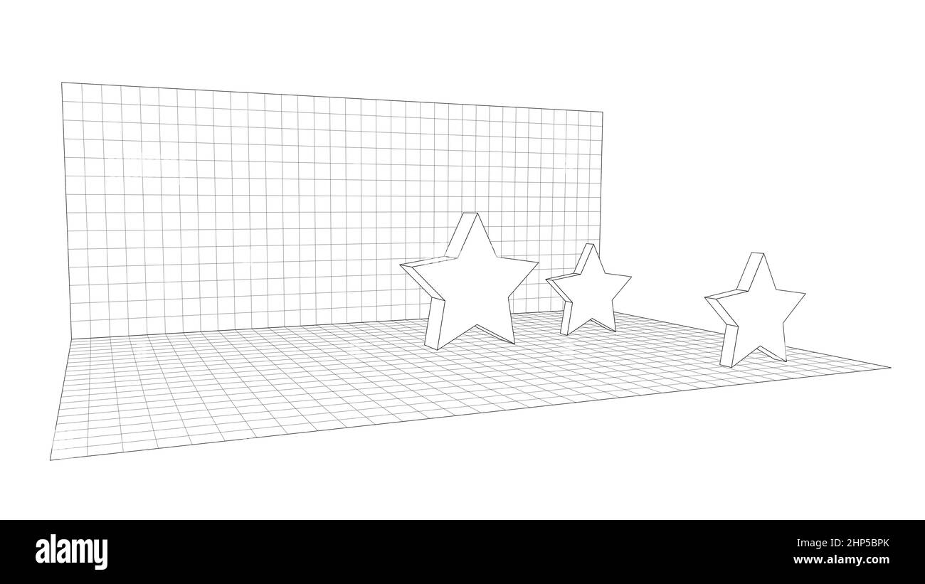 3d grid with three stars, perspective view. you could use it under tracing paper fro your designs Stock Photo