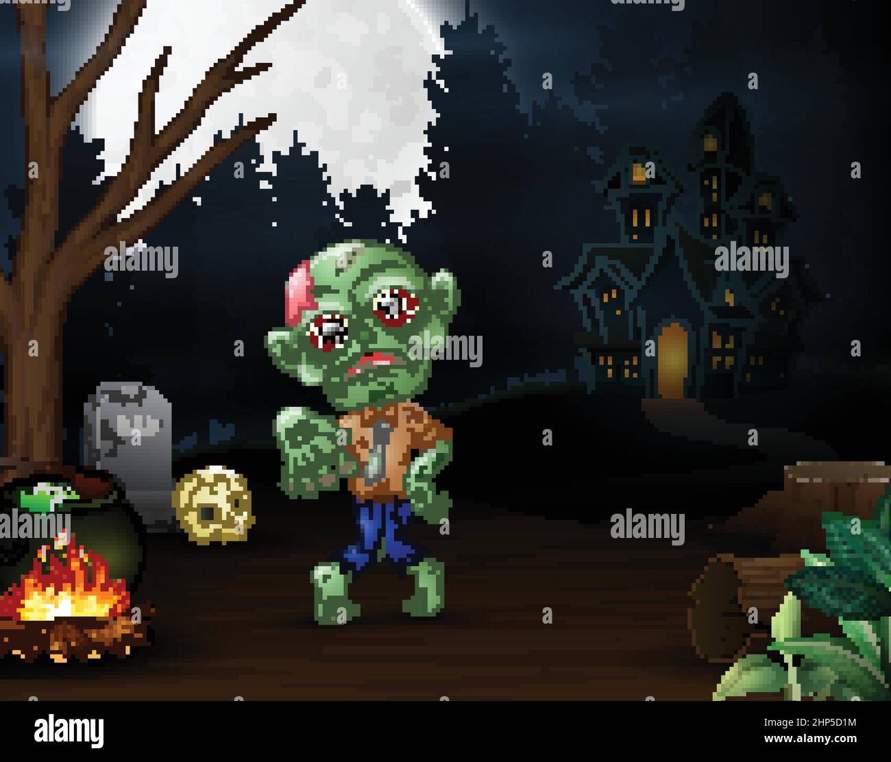 Happy zombie outdoors with haunted house background Stock Vector Image