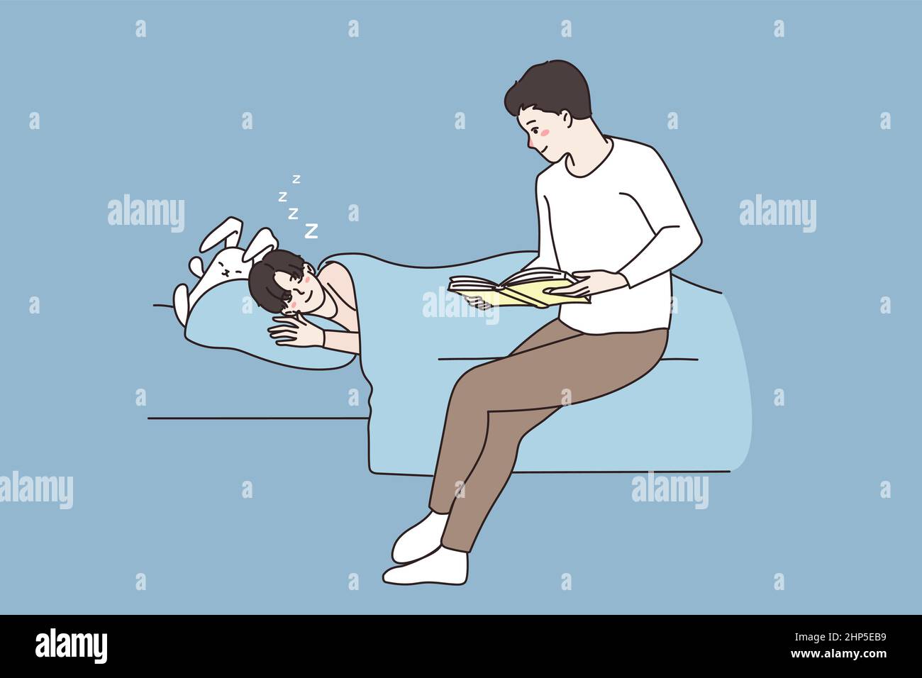 Loving father read book for small son in bed Stock Vector