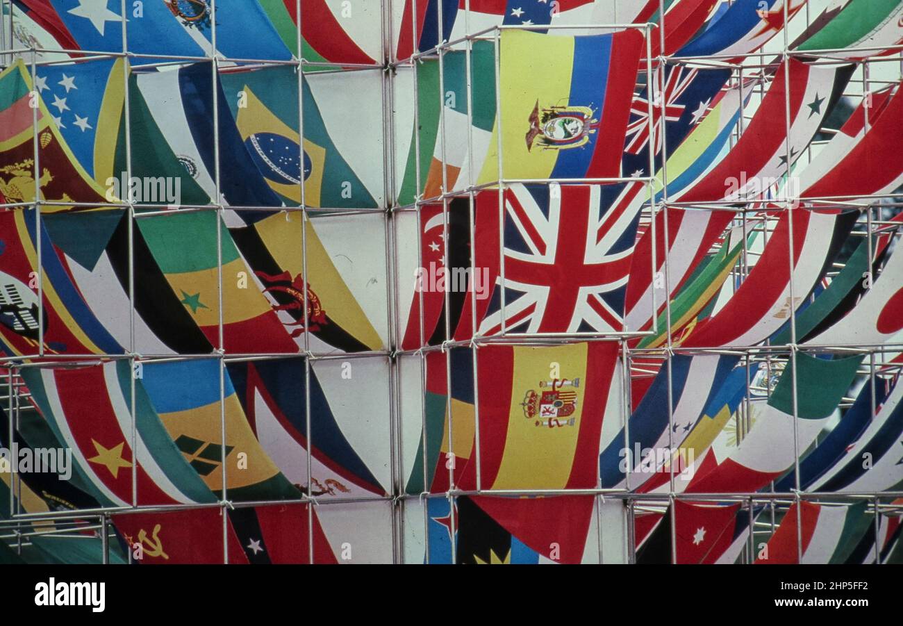 Seoul, Korea 1988 Flags of many nations displayed at the Seoul