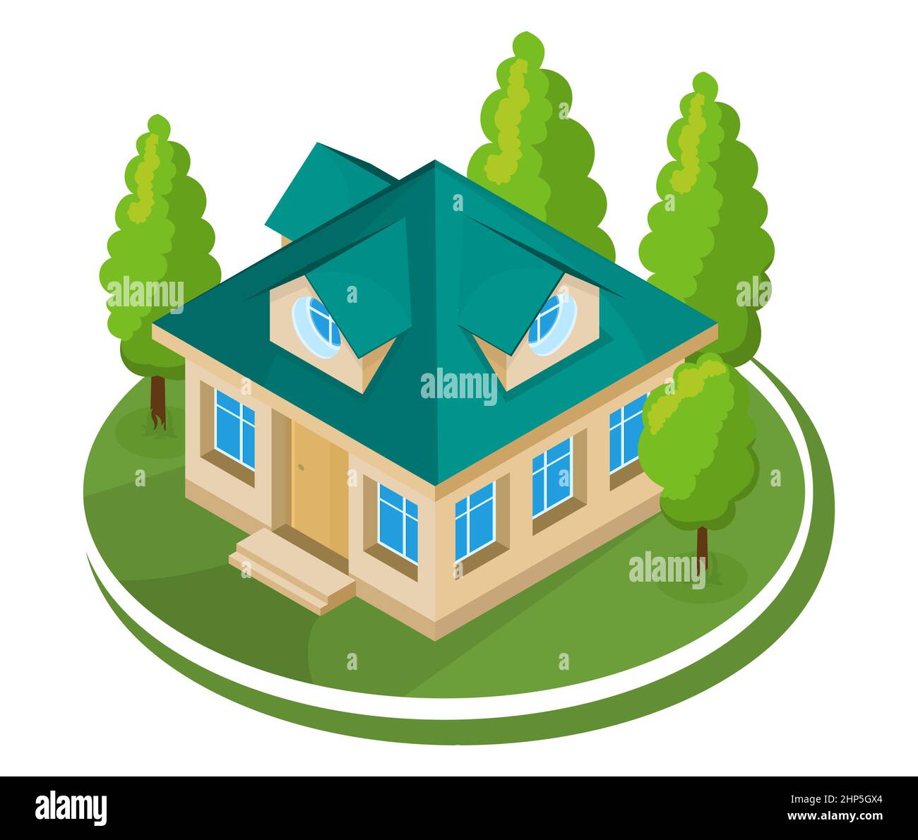 Summer landscape. 3D cottage icon surrounded by trees Stock Vector ...