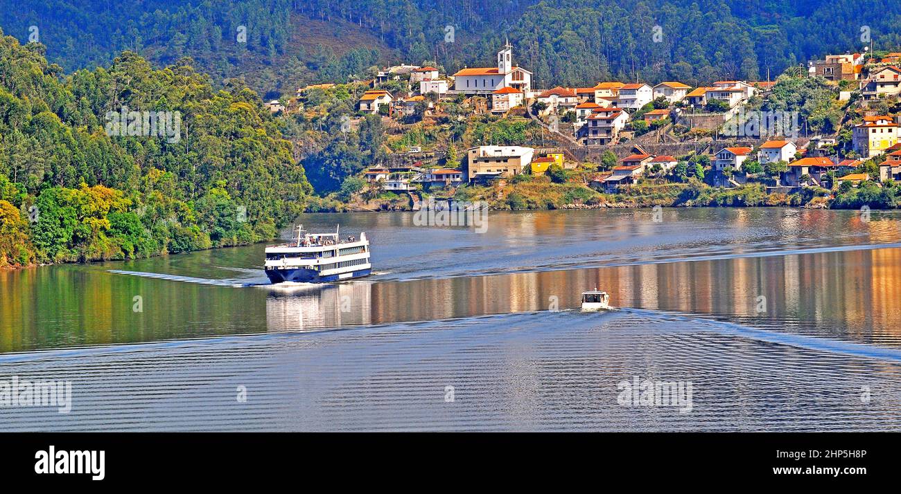 cruise boat on Douro river Rio Mau village Portugal Stock Photo