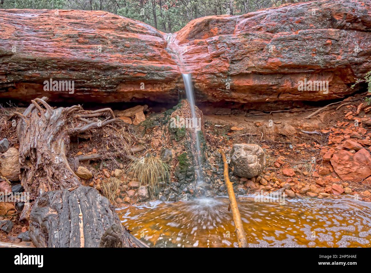 A small waterfall in Wilson Canyon after a rainfall. Located in Sedona AZ. Stock Photo
