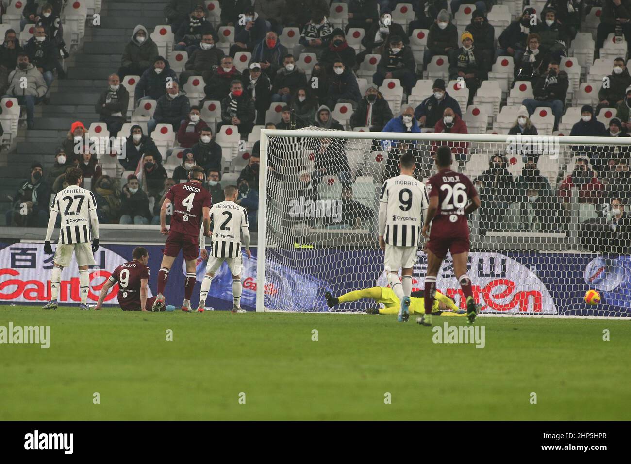 Turin, Italy. 18th Feb, 2022. Andrea Belotti (Torino FC) scores the goal during Juventus FC vs Torino FC, italian soccer Serie A match in Turin, Italy, February 18 2022 Credit: Independent Photo Turin, Italy. 18th Feb, 2022. Andrea Belotti (Torino FC) scores the goal during Juventus FC vs Torino FC, italian soccer Serie A match in Turin, Italy, February 18 2022 Credit: Independent Photo