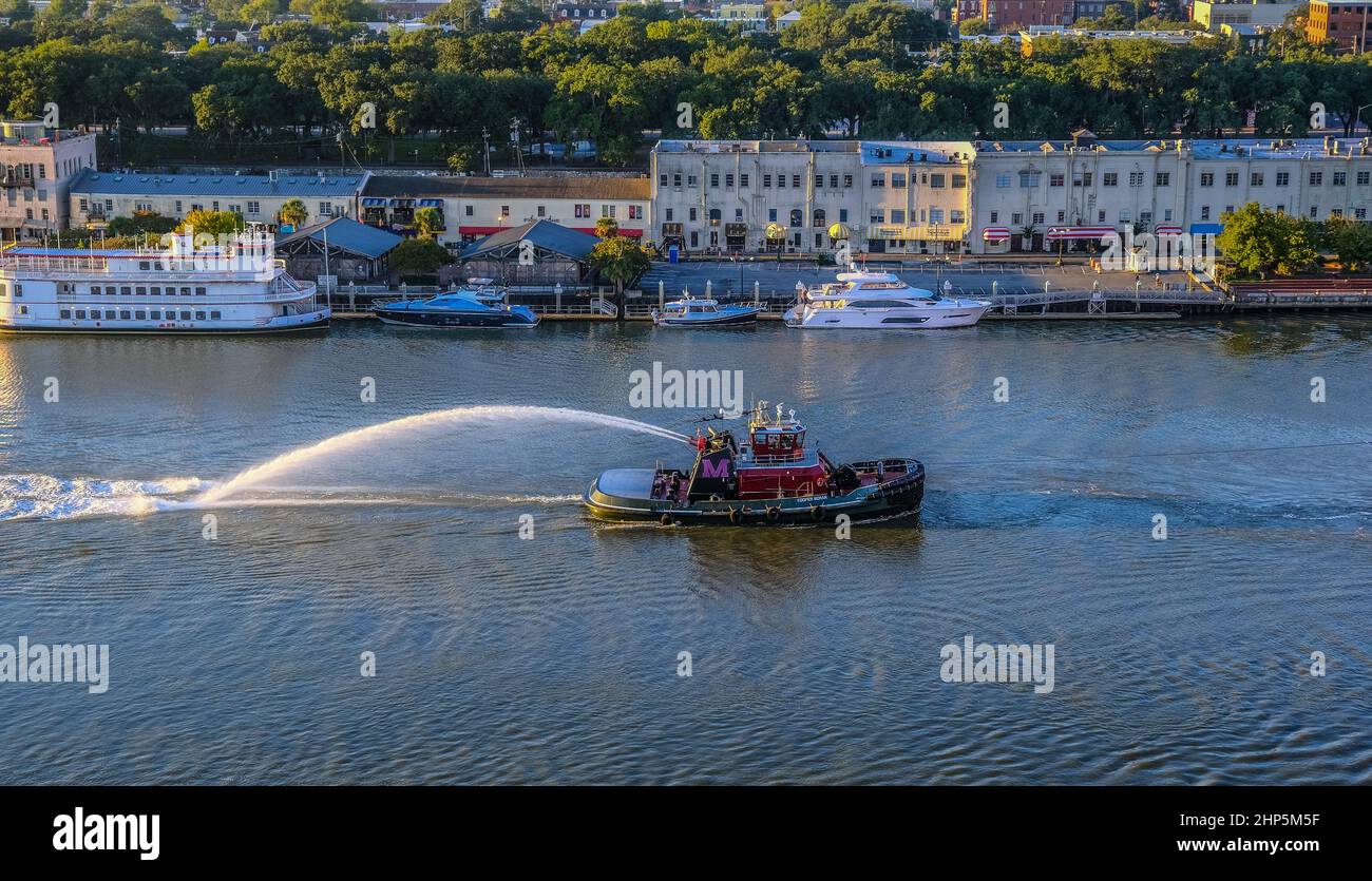 Savannah Tugboat Saluting Stock Photo