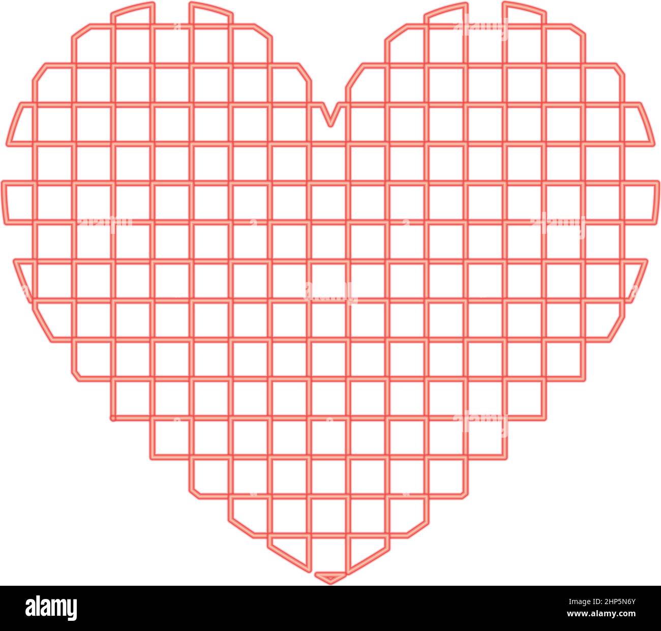 Neon heart with square red color vector illustration flat style image Stock Vector