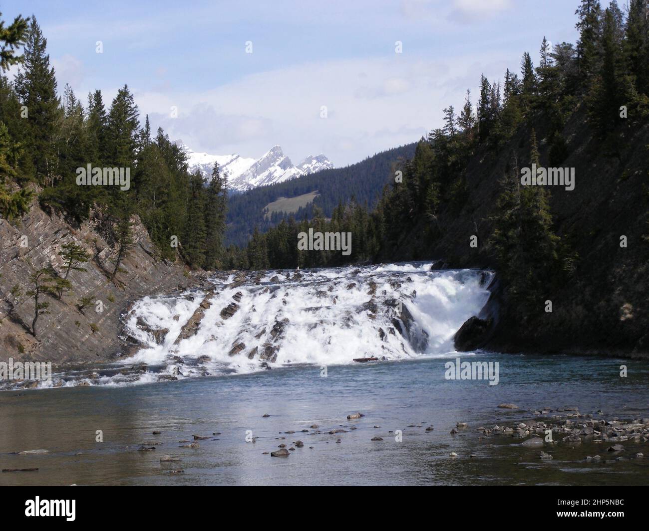 Bow Falls and scenic mountain landscape in Banff National Park during Spring Stock Photo Alamy