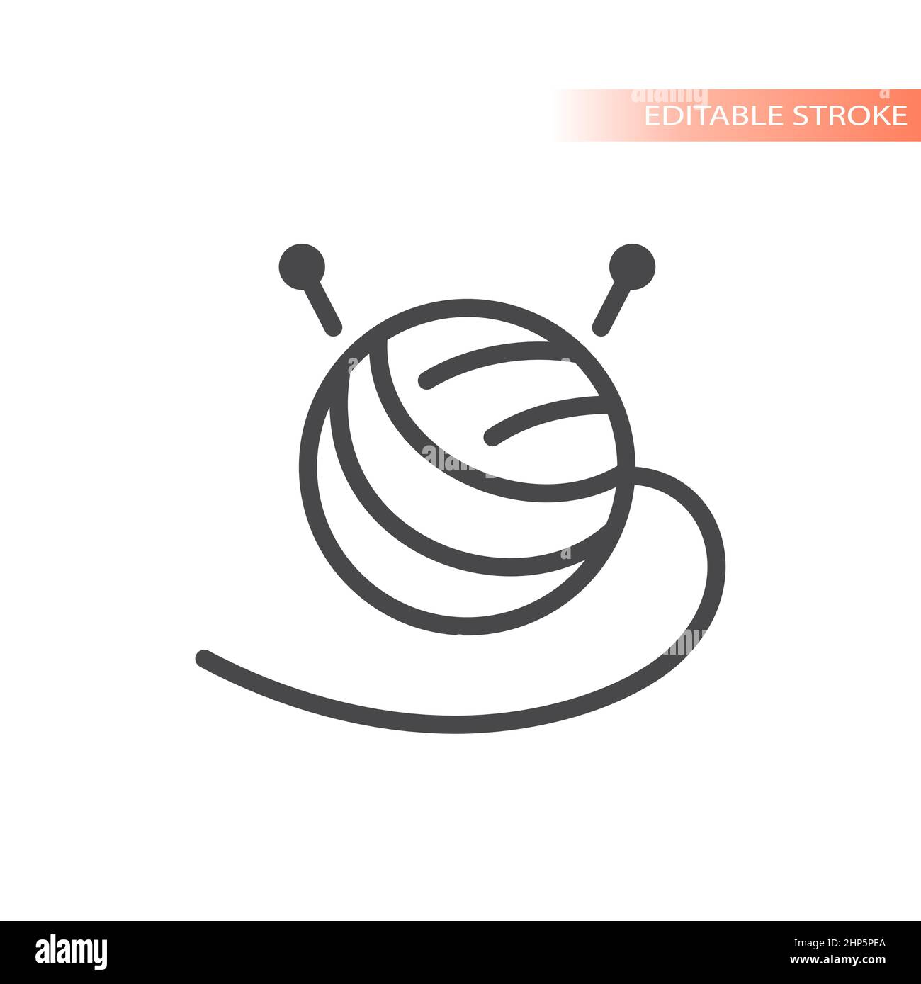 Yarn ball with knitting needles line vector icon Stock Vector