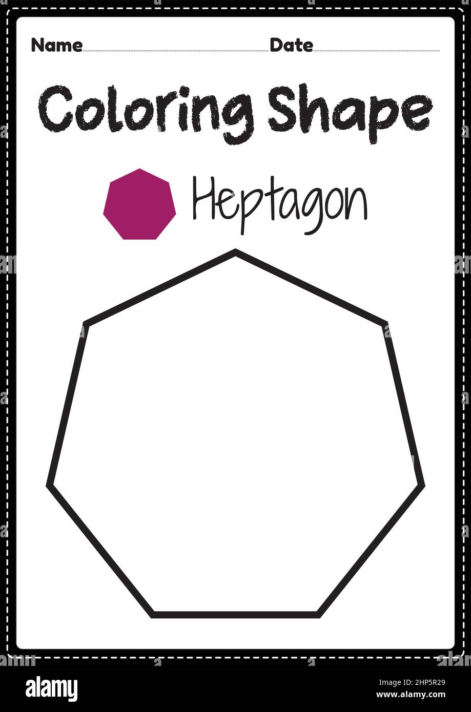 Heptagon coloring page for preschool, kindergarten & Montessori kids to practice visual art drawing and coloring activities to develop creativity, focus and motor skills. Stock Vector