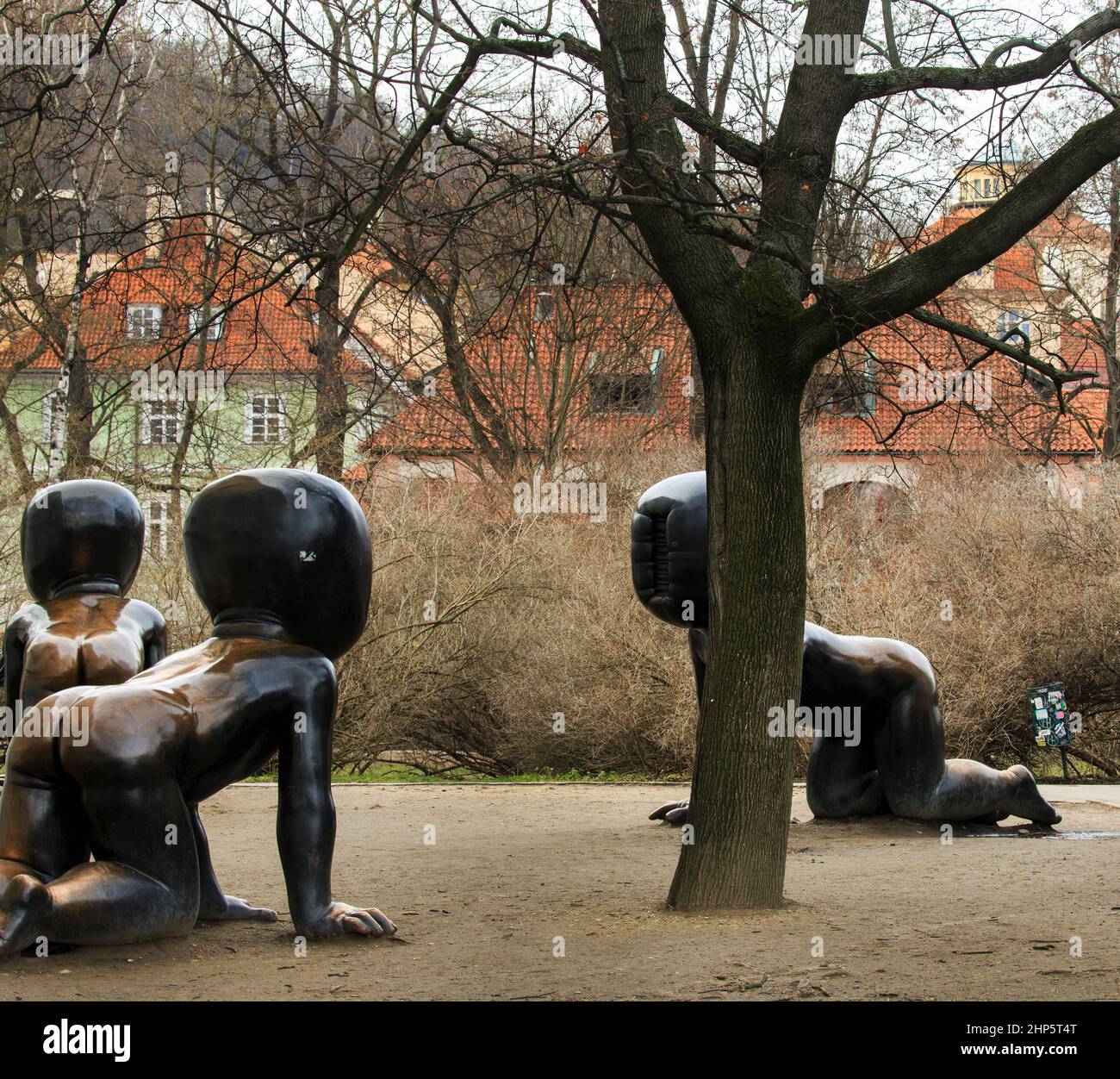 David Cerny Giant Babies Sculpture on Kampa Island, Prague, Czech Republic Stock Photo