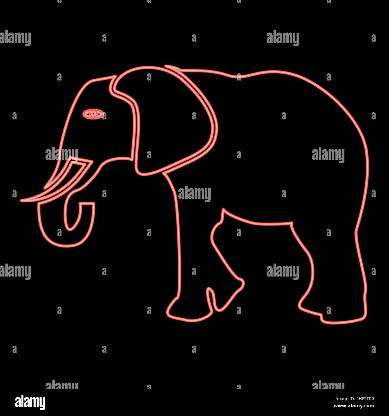 Neon elephant red color vector illustration flat style image Stock Vector