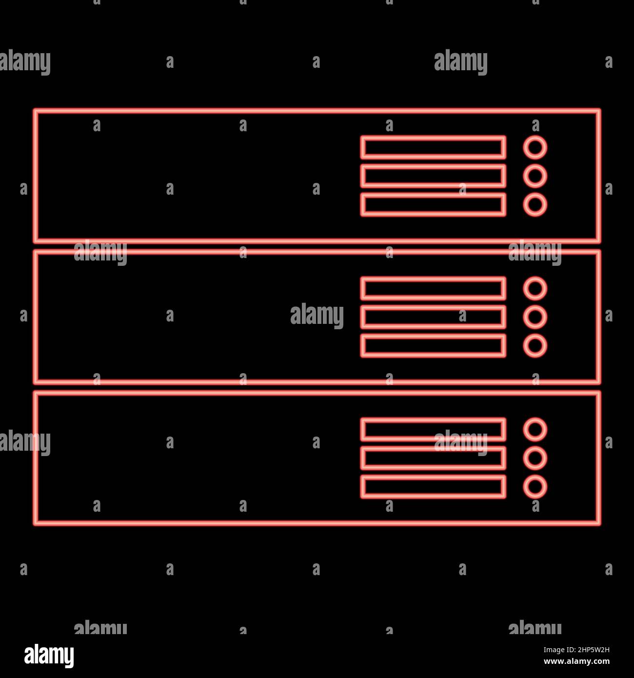 Neon server red color vector illustration flat style image Stock Vector