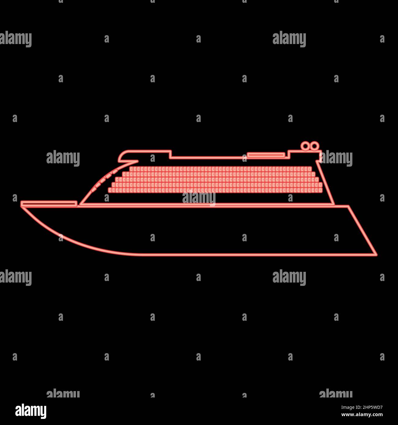 Neon transatlantic cruise liner red color vector illustration flat style image Stock Vector