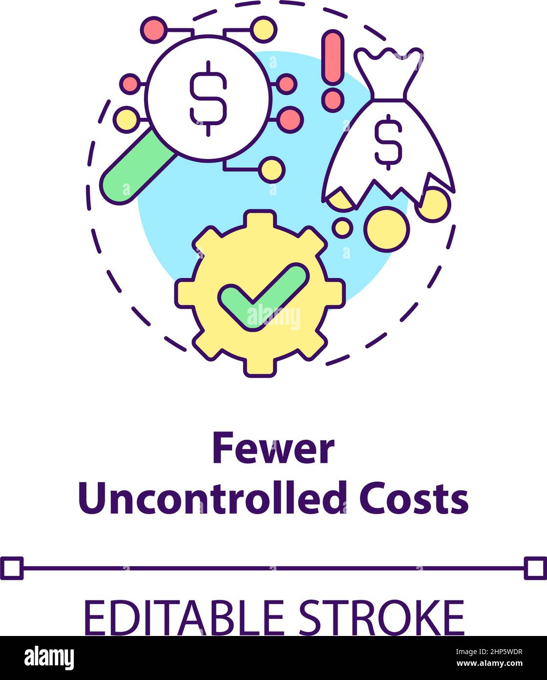 Fewer uncontrolled costs concept icon Stock Vector