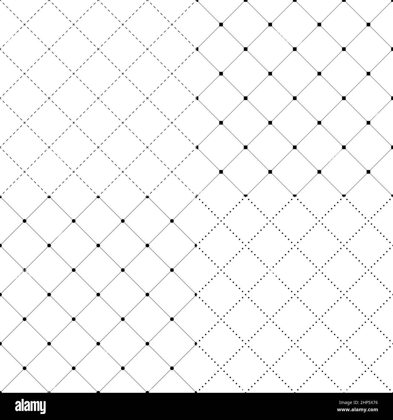 geometric seamless patterns set, black and white vector backgrounds collection. Stock Vector