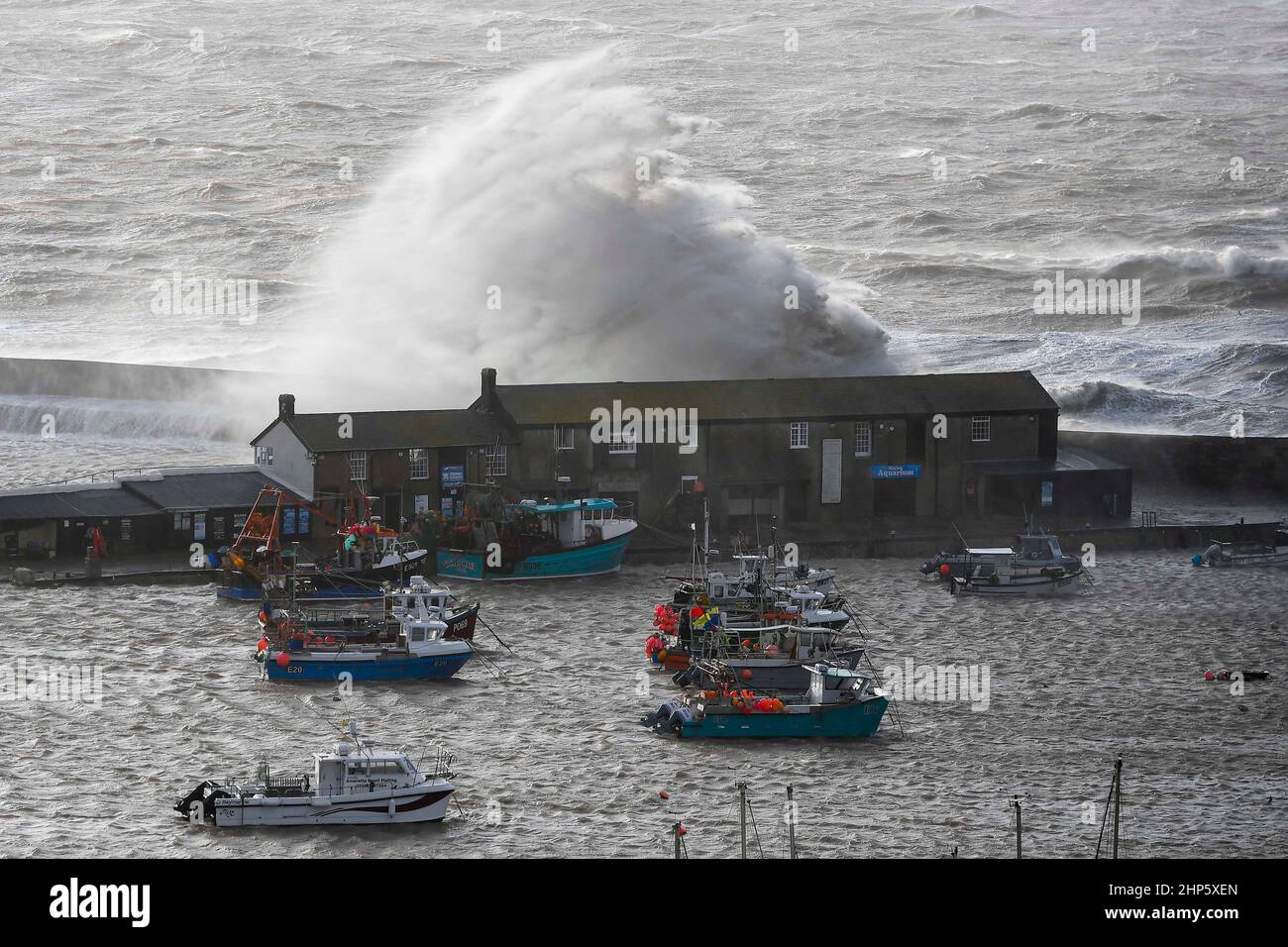 Lyme Regis, Dorset, UK. 18th February 2022. UK Weather. Stormy seas