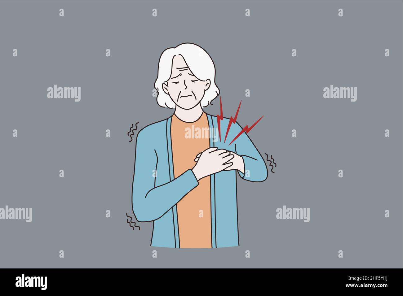 Sick old woman feel unwell suffer from heart attack Stock Vector