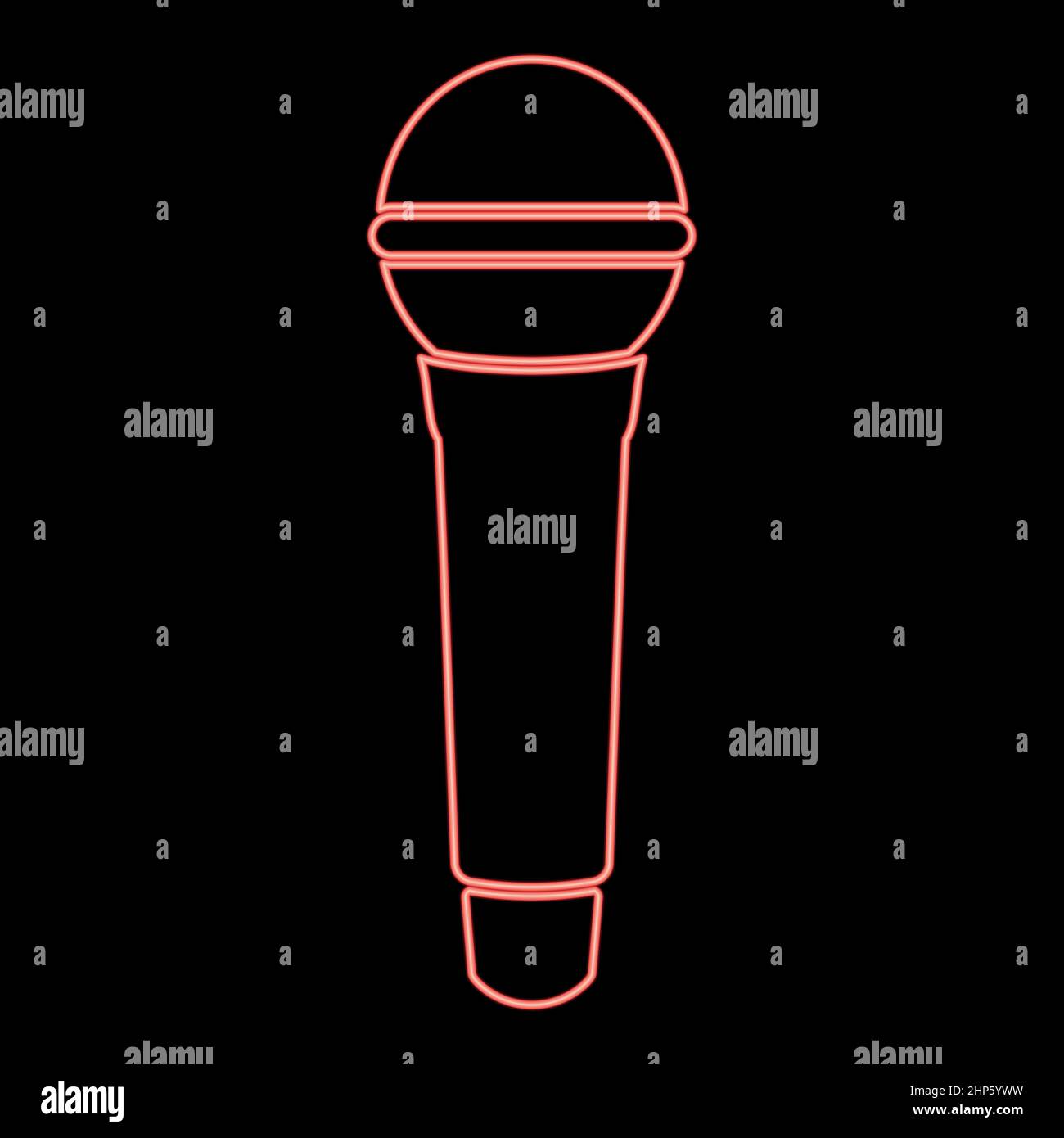 Neon microphone red color vector illustration flat style image Stock Vector